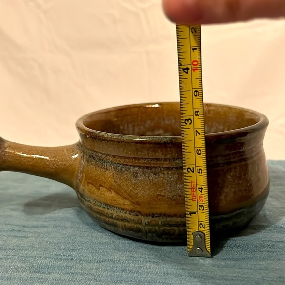 Pottery Soup Stew Bowl with Flared Handle Small Brown & Blue Hand Built Art - Picture 6 of 8